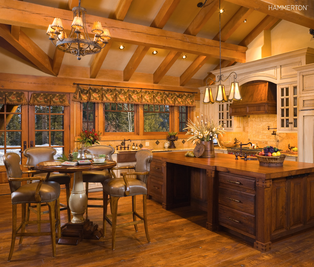 Two fixtures from the Hammerton Chateau Collection underscore the European country feel of this Montana kitchen. Photo courtesy of Centre Sky Architects.