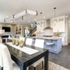 The Parallel rectangular glass dining light in a transitional kitchen