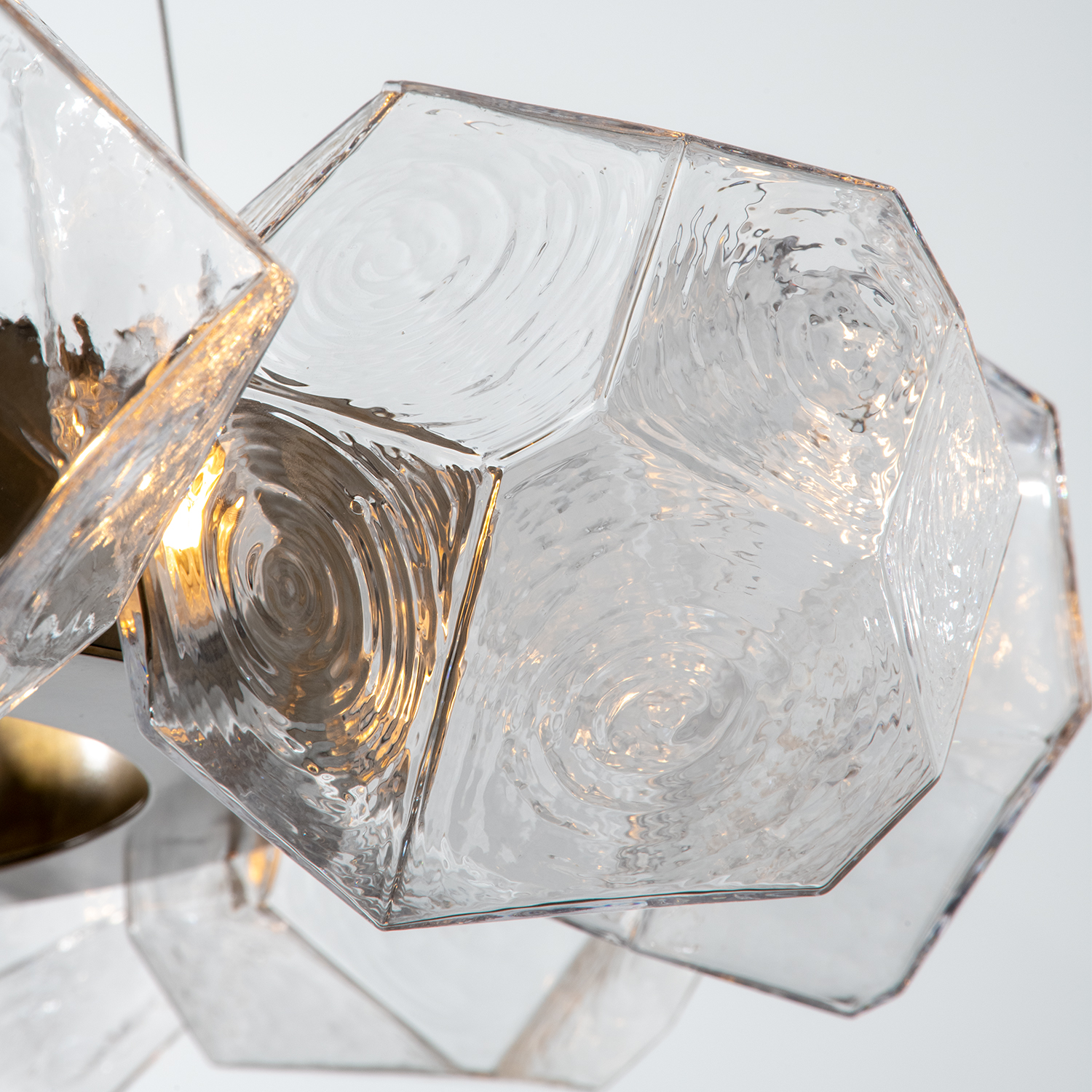 up-close detail of Hammerton Studio Gem light shades on a radial ring chandelier