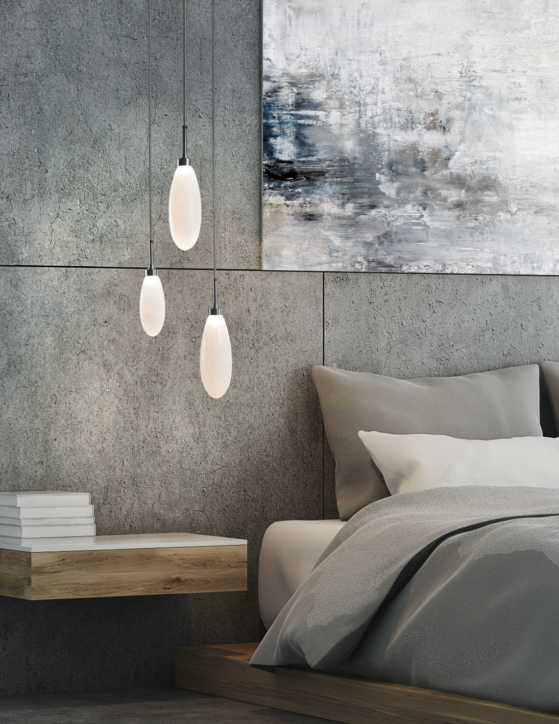 Gray bedroom with poster and window