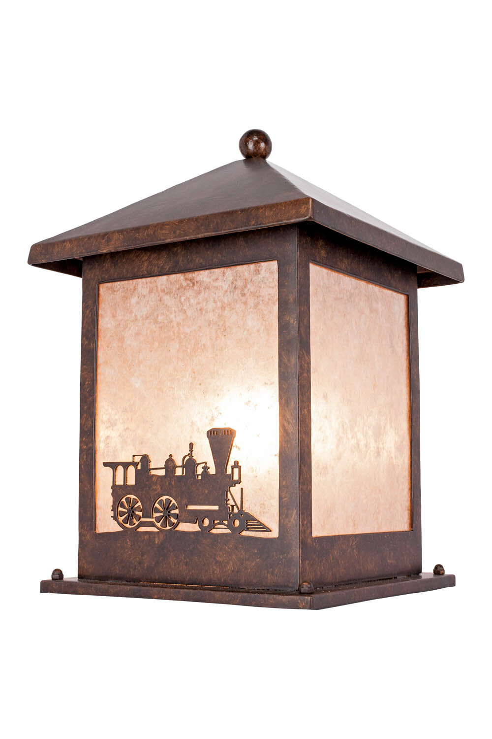 A whimsical post mount fixture designed for a model train enthusiast. Custom design #CU-OD6009-15A-C