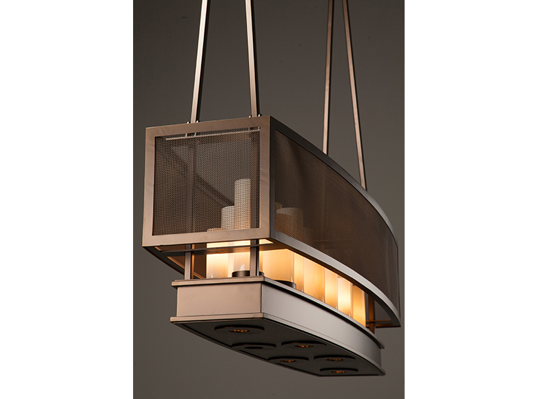  Contemporary PL2289, 60” wide, with fine mesh diffuser, frosted seeded glass cylinders and flat bronze finish. 