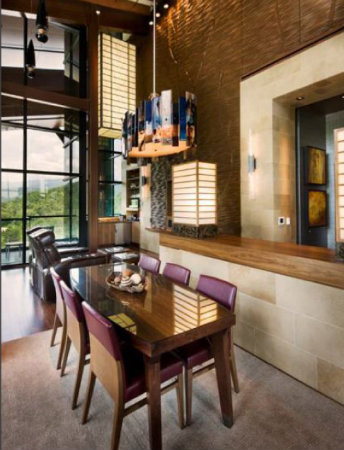 An irregular pattern of multi-colored panels add a touch of personality to this contemporary fixture, while layered hues and unexpected textures catch the eye.