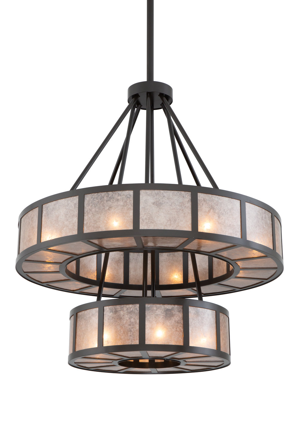 A popular contemporary chandelier, modified for a porte cochere installation. Custom design #CU-CH2249-17G-A