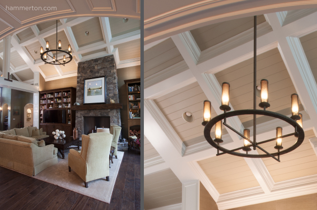 A dramatic 8-light ring chandelier with cylindrical glass lights