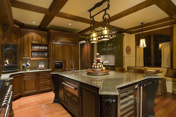 A chateau style chandelier that doubles as a pot rack