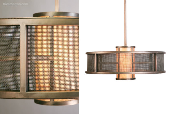 contemporary chandelier layers a dark mica diffuser with fine mesh