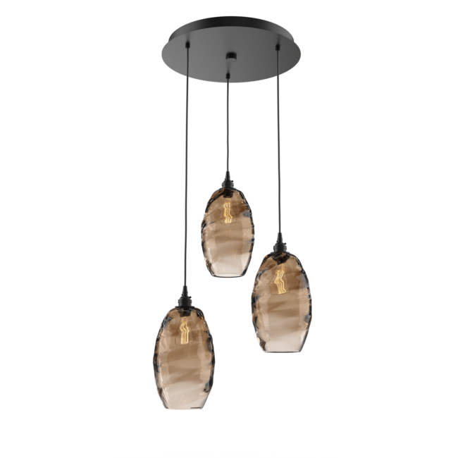 CHB0035-03-MB-OB-Hammerton-Studio-Optic-Blown-Glass-Elisse-3-light-round-pendant-chandelier-with-matte-black-finish-and-optic-bronze-blown-glass-shades-and-incandescent-lamping