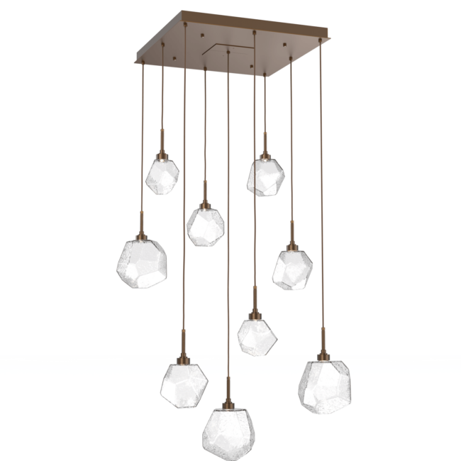 CHB0039-09-FB-C-Hammerton-Studio-Gem-9-light-square-pendant-chandelier-with-flat-bronze-finish-and-clear-blown-glass-shades-and-LED-lamping
