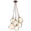CHB0039-0F-FB-A-Hammerton-Studio-Gem-6-light-cluster-pendant-light-with-flat-bronze-finish-and-amber-blown-glass-shades-and-LED-lamping