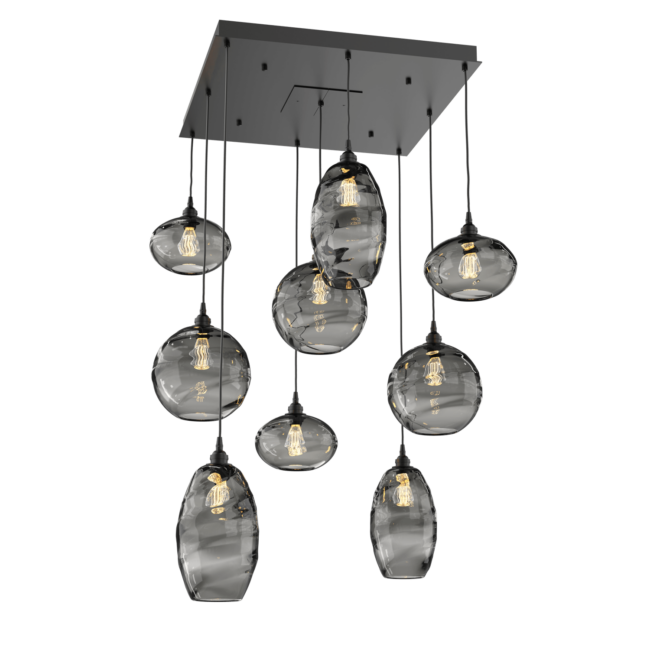 CHB0048-09-MB-OS-Hammerton-Studio-Optic-Blown-Glass-Misto-9-light-square-pendant-chandelier-with-matte-black-finish-and-optic-smoke-blown-glass-shades-and-incandescent-lamping