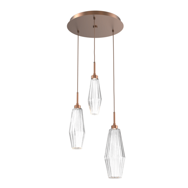 CHB0049-03-BB-RC-Hammerton-Studio-Aalto-3-light-round-pendant-chandelier-with-burnished-bronze-finish-and-optic-ribbed-clear-glass-shades-and-LED-lamping