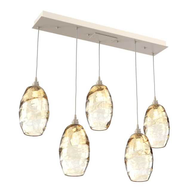 PLB0035-05-BS-OA-Hammerton-Studio-Optic-Blown-Glass-Elisse-5-light-linear-pendant-chandelier-with-metallic-beige-silver-finish-and-optic-amber-blown-glass-shades-and-incandescent-lamping