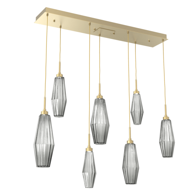 PLB0049-07-GB-RS-Hammerton-Studio-Aalto-7-light-linear-pendant-chandelier-with-gilded-brass-finish-and-optic-ribbed-smoke-glass-shades-and-LED-lamping