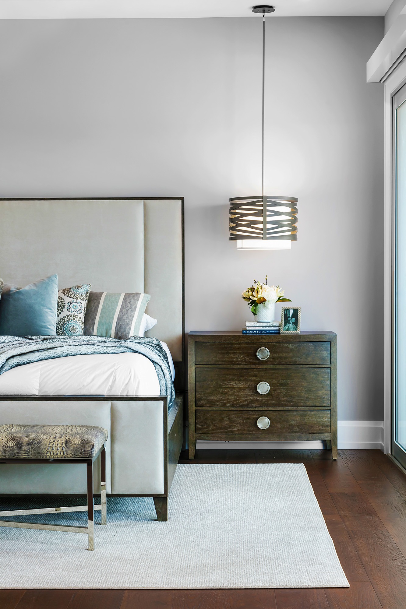 Tempest Drum Chandelier with Linen Shade | Balliette Interiors, Ryan Gamma Photography