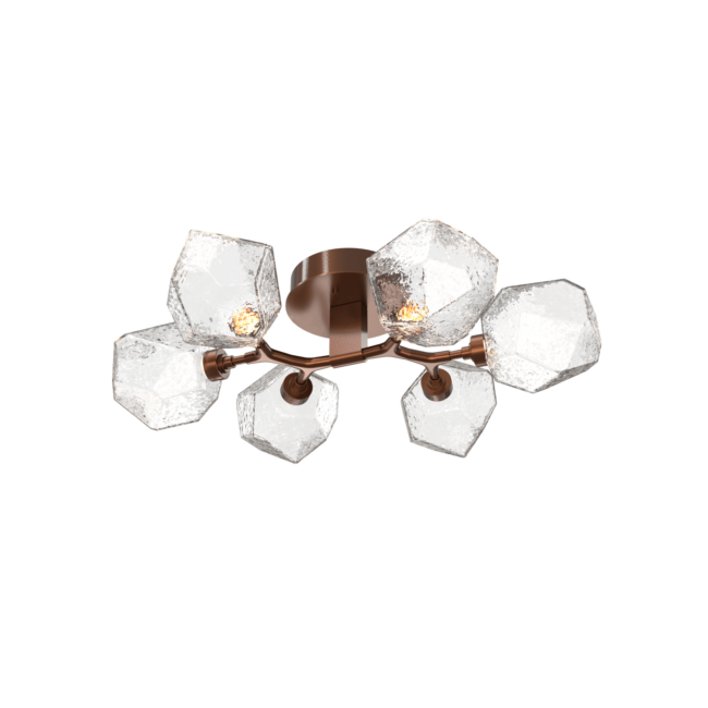 CLB0039-01-BB-C-Hammerton-Studio-Gem-6-light-organic-flush-mount-light-with-burnished-bronze-finish-and-clear-blown-glass-shades-and-LED-lamping