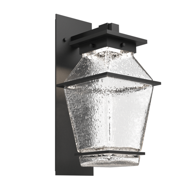 ODB0077-01-TB-C-Hammerton-Studio-Landmark-16-inch-outdoor-arm-sconce-with-textured-black-finish-and-clear-blown-glass-shades-and-LED-lamping
