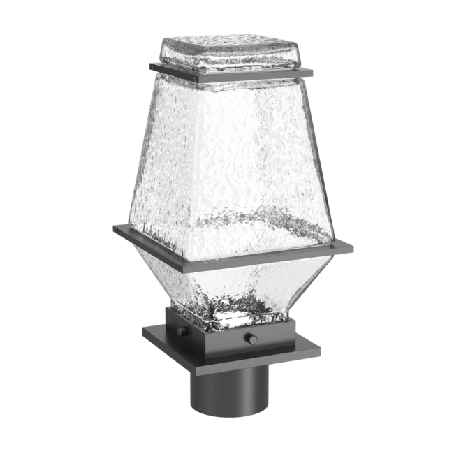 OMB0077-02-AG-C-Hammerton-Studio-Landmark-16-inch-postmount-light-with-argento-grey-finish-and-clear-blown-glass-shades-and-LED-lamping