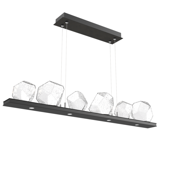 PLB0039-0B-MB-C-Hammerton-Studio-Gem-44-inch-linear-chandelier-with-matte-black-finish-and-clear-blown-glass-shades-and-LED-lamping