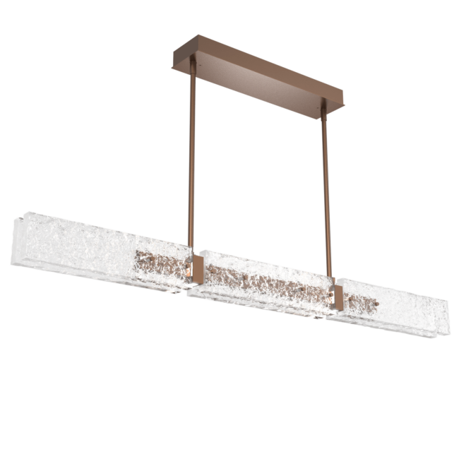 PLB0061-50-BB-GC-Hammerton-Studio-Glacier-50-inch-linear-chandelier-with-burnished-bronze-finish-and-clear-blown-glass-with-geo-clear-cast-glass-diffusers-and-LED-lamping