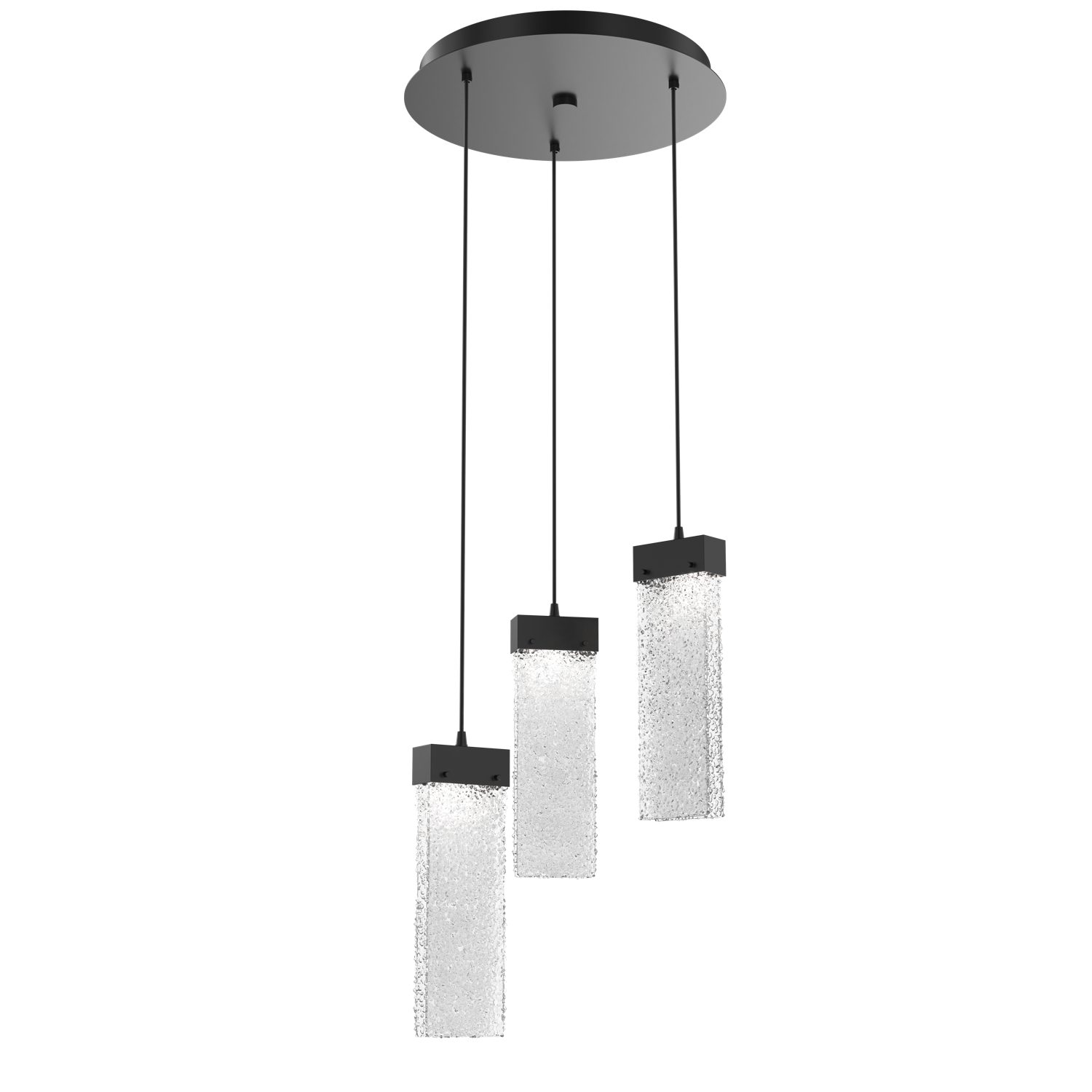 CHB0042-03-MB-CR-Hammerton-Studio-Parallel-3-light-round-pendant-chandelier-with-matte-black-finish-and-crackled-rimelight-glass-shades-and-LED-lamping
