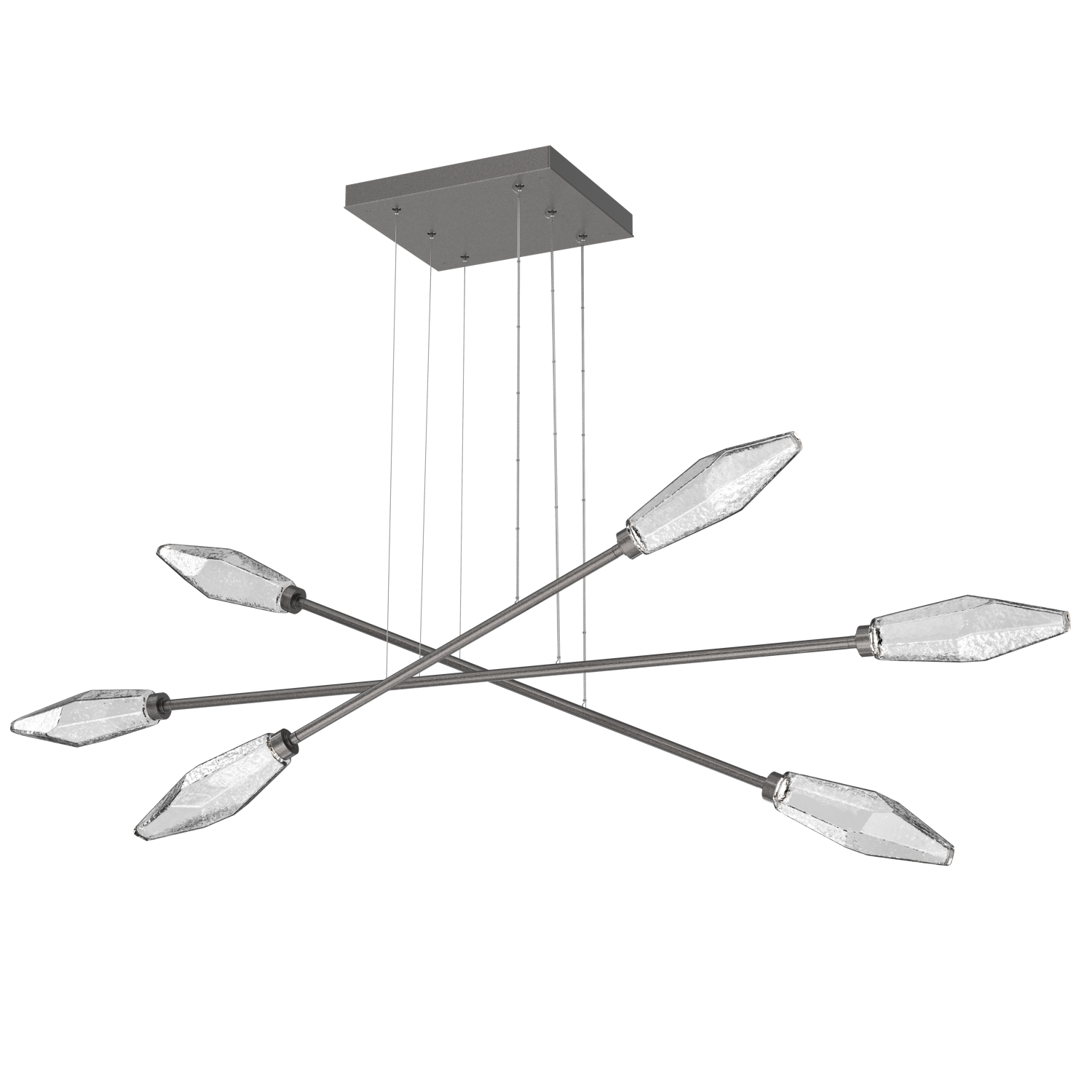 PLB0050-M3-GP-C-Hammerton-Studio-Rock-Crystal-Moda-triple-linear-chandelier-with-graphite-finish-and-clear-blown-glass-shades-and-LED-lamping