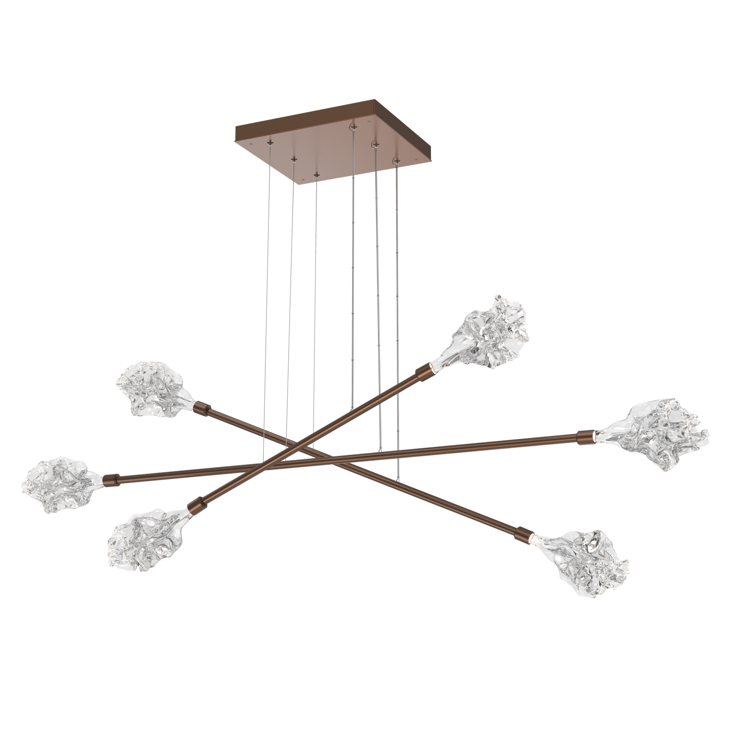 PLB0059-M3-BB-C-Hammerton-Studio-Blossom-Moda-triple-linear-chandelier-with-burnished-bronze-finish-and-clear-blown-glass-shades-and-LED-lamping