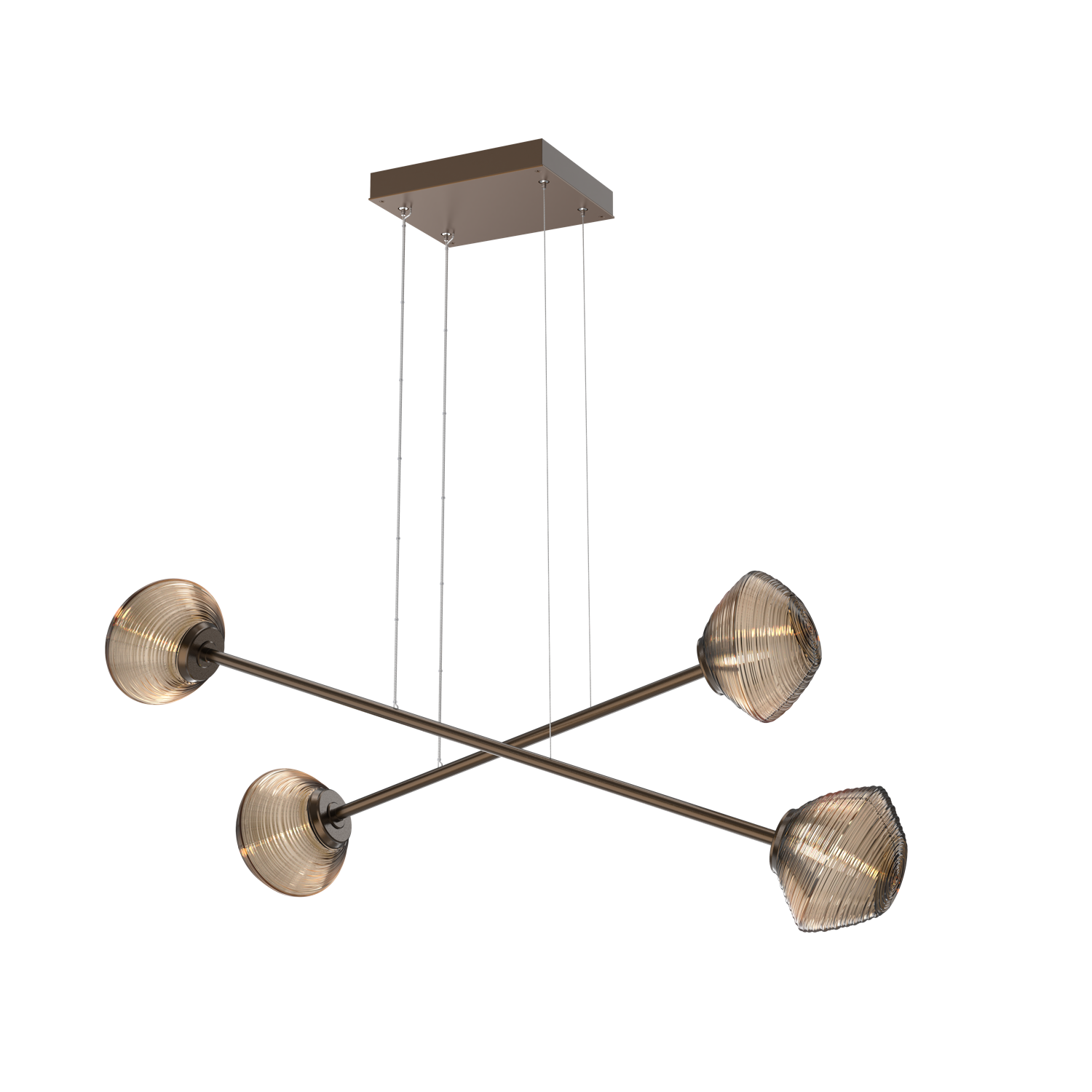 PLB0089-M2-FB-B-Hammerton-Studio-Mesa-Moda-double-linear-chandelier-with-flat-bronze-finish-and-bronze-blown-glass-shades-and-LED-lamping
