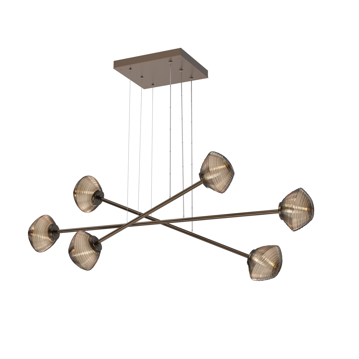 PLB0089-M3-FB-B-Hammerton-Studio-Mesa-Moda-triple-linear-chandelier-with-flat-bronze-finish-and-bronze-blown-glass-shades-and-LED-lamping