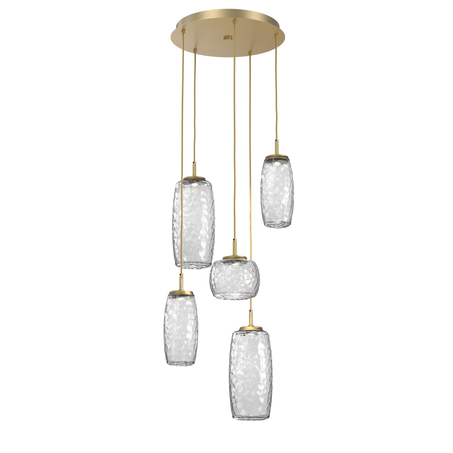 CHB0091-05-GB-C-Hammerton-Studio-Vessel-5-light-round-multi-pendant-chandelier-with-gilded-brass-finish-and-clear-blown-glass-shades-and-LED-lamping