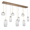 PLB0091-09-NB-C-Hammerton-Studio-Vessel-9-light-linear-multi-pendant-chandelier-with-novel-brass-finish-and-clear-blown-glass-shades-and-LED-lamping