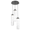 CHB0056-03-MB-LC-Hammerton-Studio-Ledgestone-3-light-round-pendant-chandelier-with-matte-black-finish-and-clear-rectangular-blown-glass-shades-and-LED-lamping