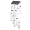 CHB0056-09-MB-LC-Hammerton-Studio-Ledgestone-9-light-square-pendant-chandelier-with-matte-black-finish-and-clear-rectangular-blown-glass-shades-and-LED-lamping