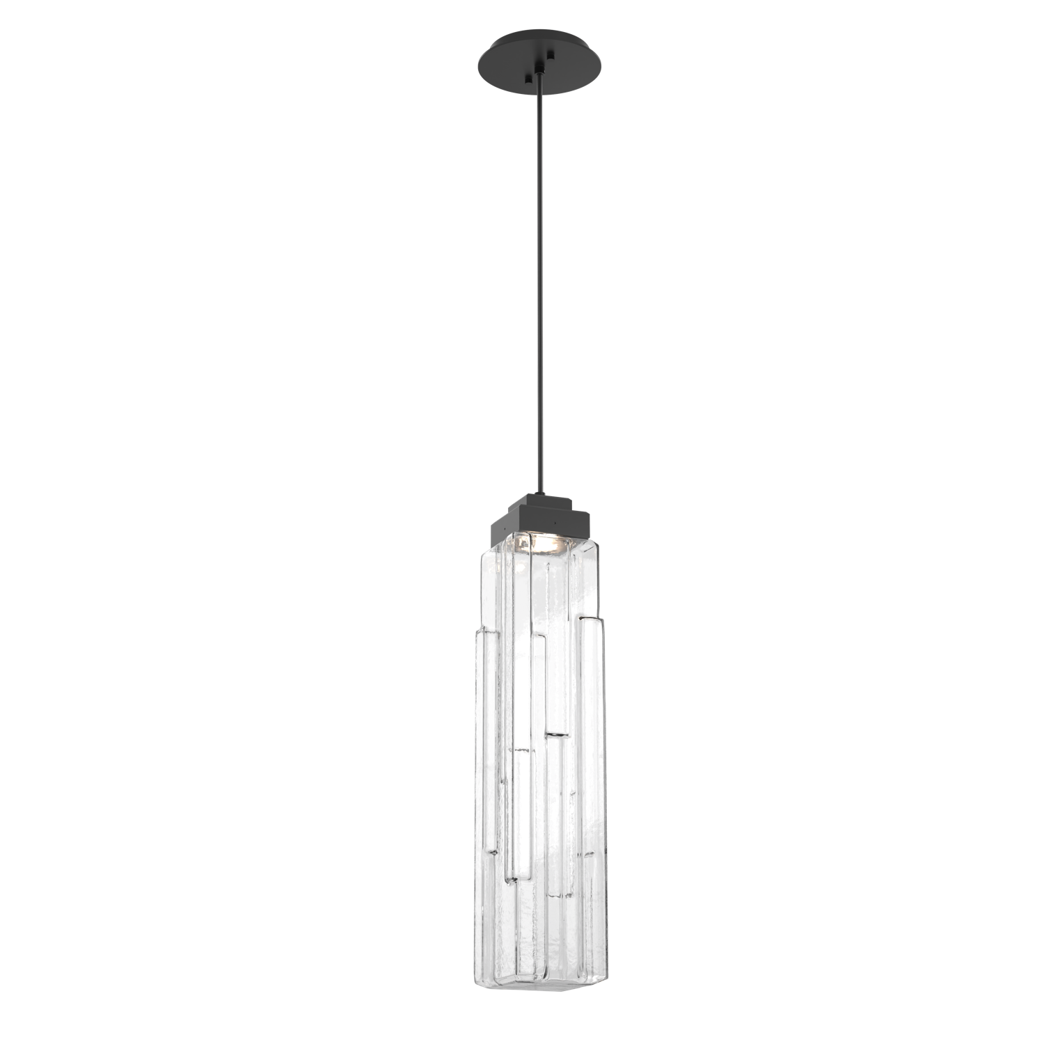 LAB0056-01-MB-LC-Hammerton-Studio-Ledgestone-pendant-light-with-matte-black-finish-and-clear-rectangular-blown-glass-shades-and-LED-lamping