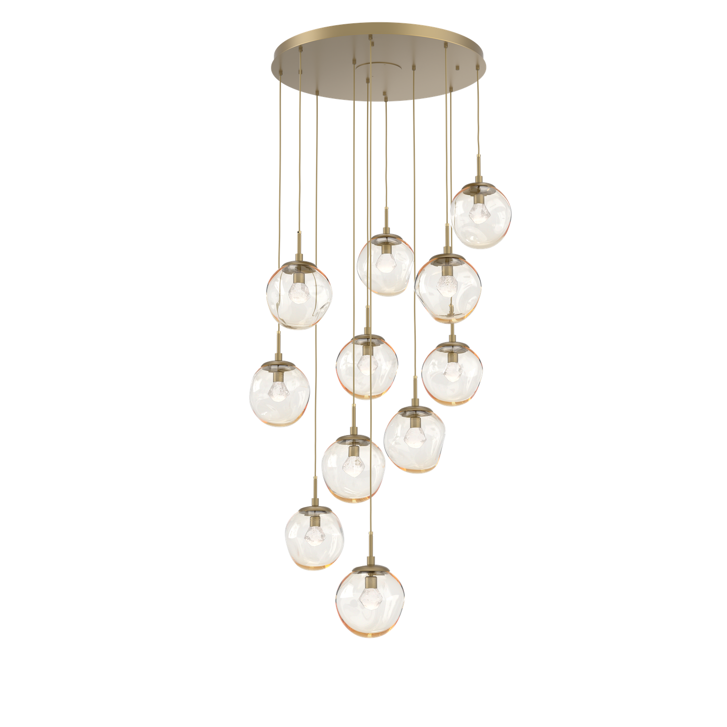 CHB0066-11-GB-ZA-Hammerton-Studio-Nebula-Aster-11-light-round-pendant-chandelier-with-gilded-brass-finish-and-amber-blown-glass-with-zircon-clear-cast-glass-diffusers-and-LED-lamping