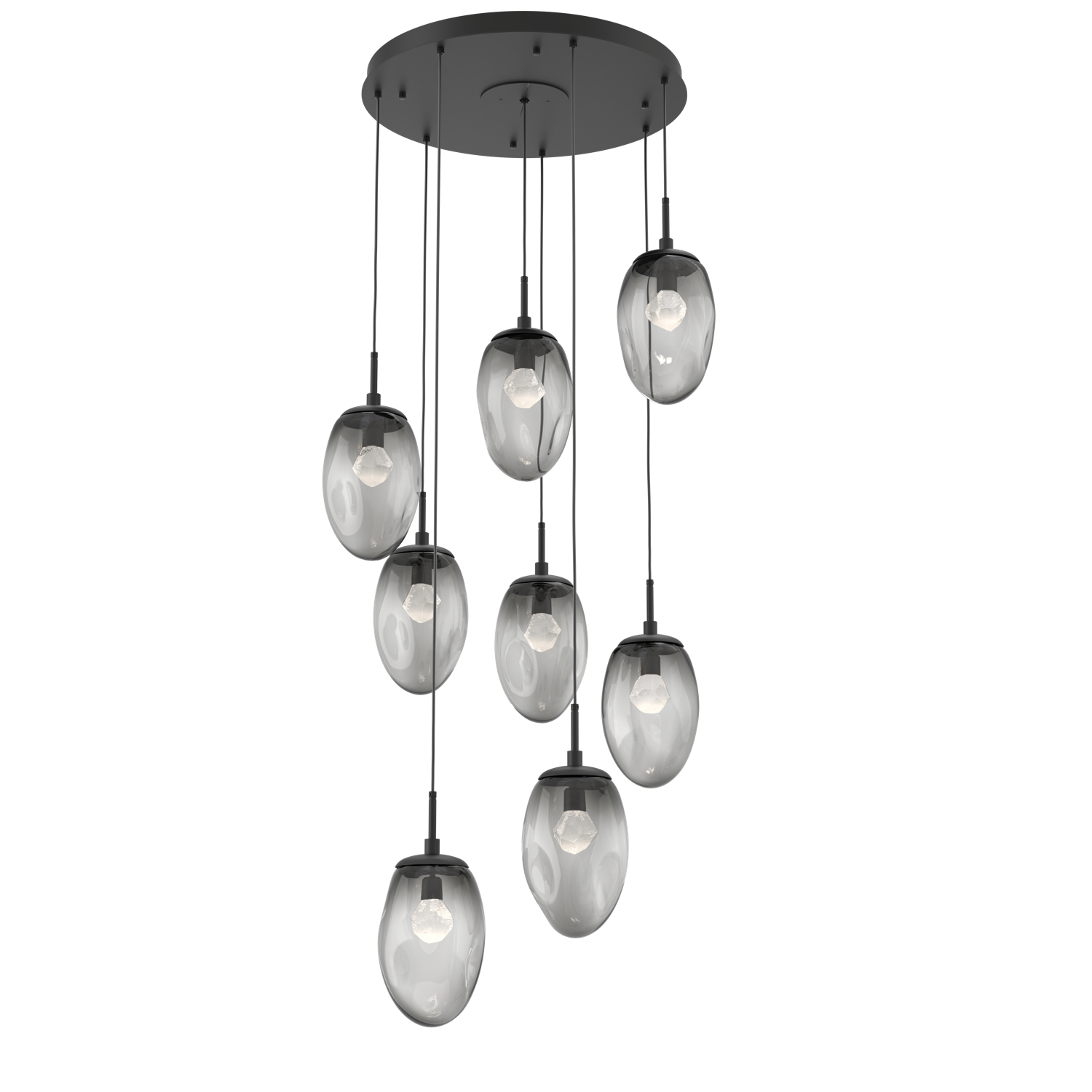 CHB0067-08-MB-ZS-Hammerton-Studio-Nebula-Meteo-8-light-round-pendant-chandelier-with-matte-black-finish-and-smoke-blown-glass-with-zircon-clear-cast-glass-diffusers-and-LED-lamping
