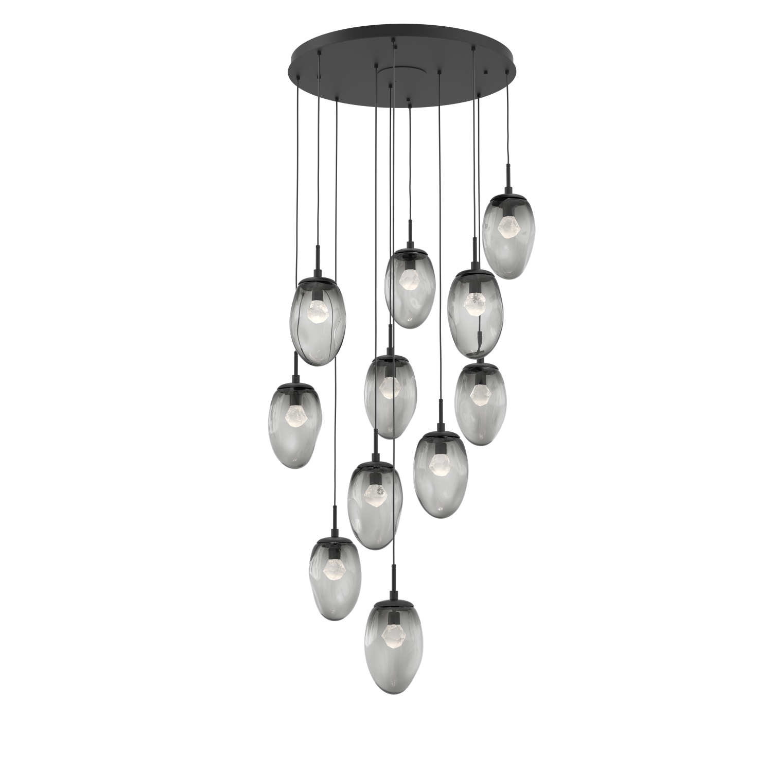 CHB0067-11-MB-ZS-Hammerton-Studio-Nebula-Meteo-11-light-round-pendant-chandelier-with-matte-black-finish-and-smoke-blown-glass-with-zircon-clear-cast-glass-diffusers-and-LED-lamping
