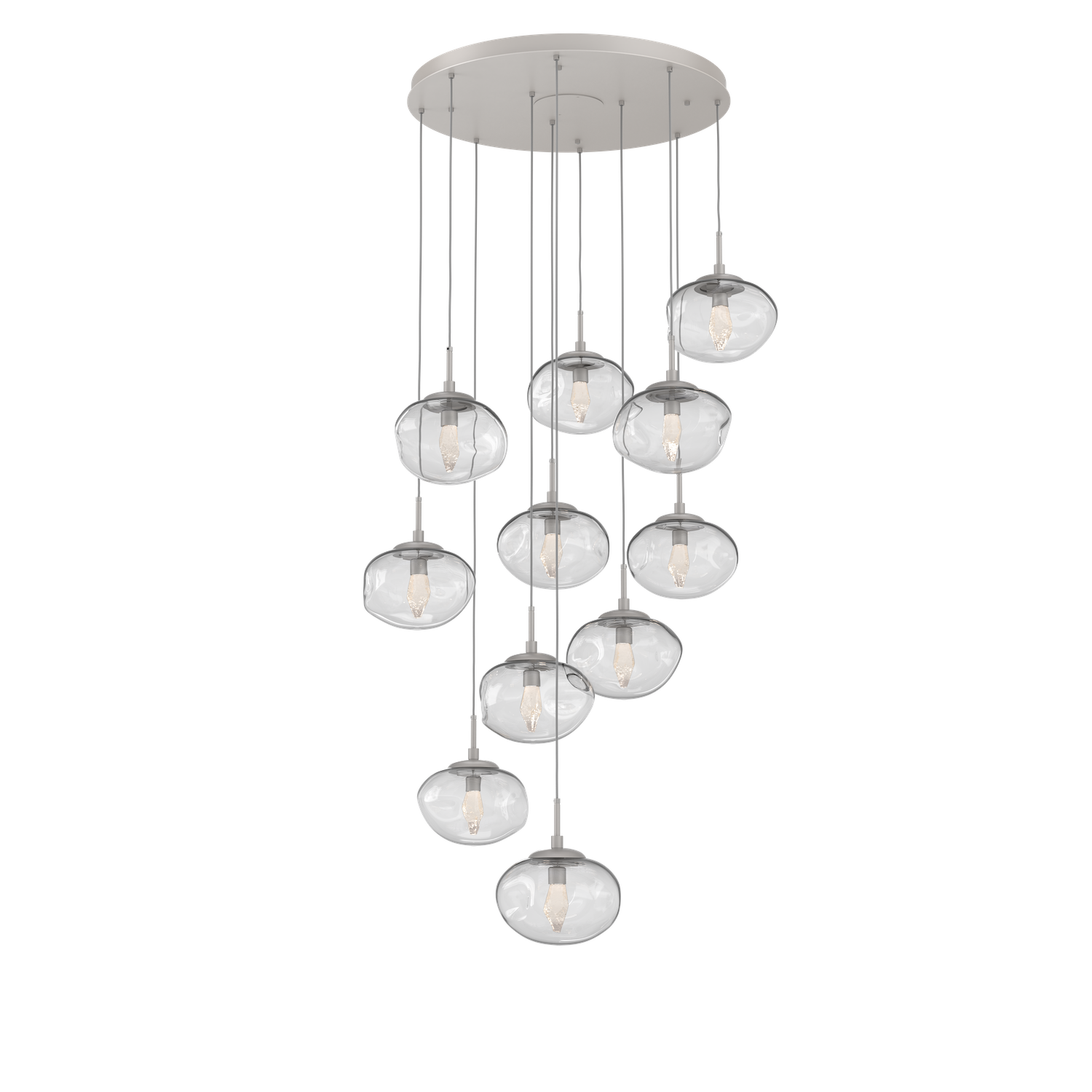 CHB0068-11-BS-GC-Hammerton-Studio-Nebula-Nova-11-light-round-pendant-chandelier-with-beige-silver-finish-and-clear-blown-glass-with-geo-clear-cast-glass-diffusers-and-LED-lamping