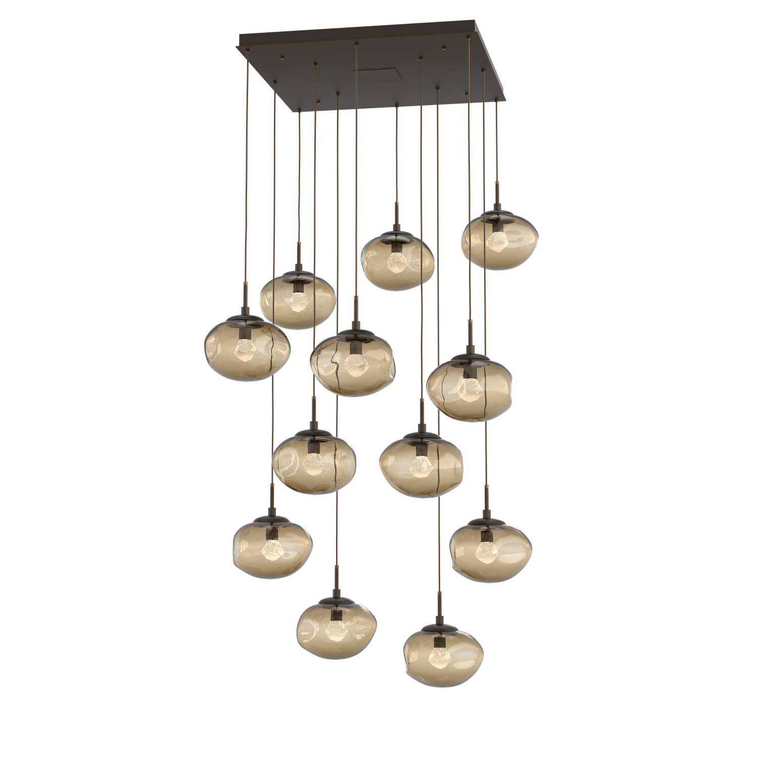 CHB0068-12-FB-ZB-Hammerton-Studio-Nebula-Nova-12-light-square-pendant-chandelier-with-flat-bronze-finish-and-bronze-blown-glass-with-zircon-clear-cast-glass-diffusers-and-LED-lamping