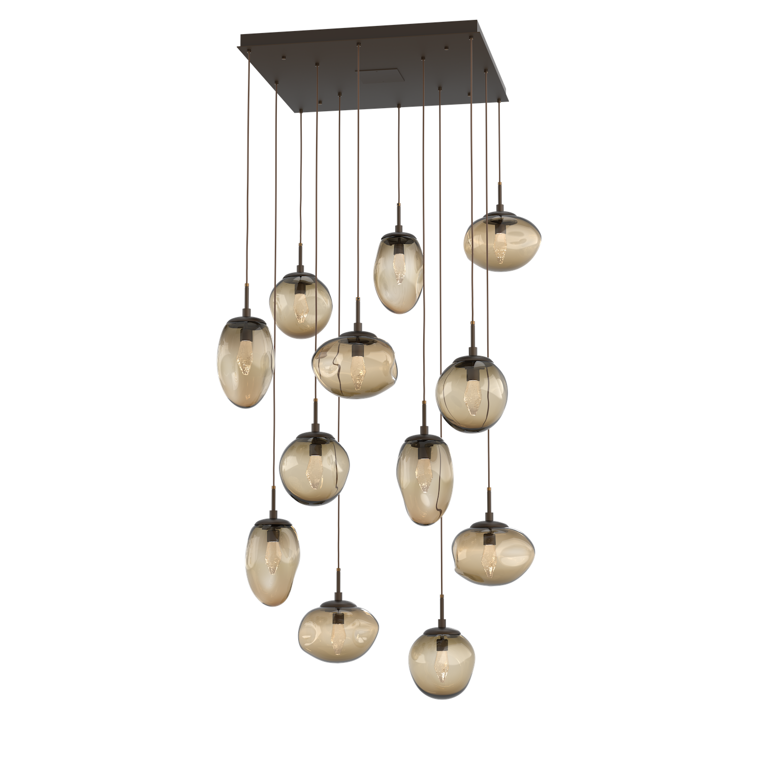 CHB0069-12-FB-GB-Hammerton-Studio-Nebula-Cosmos-12-light-square-pendant-chandelier-with-flat-bronze-finish-and-bronze-blown-glass-with-geo-clear-cast-glass-diffusers-and-LED-lamping