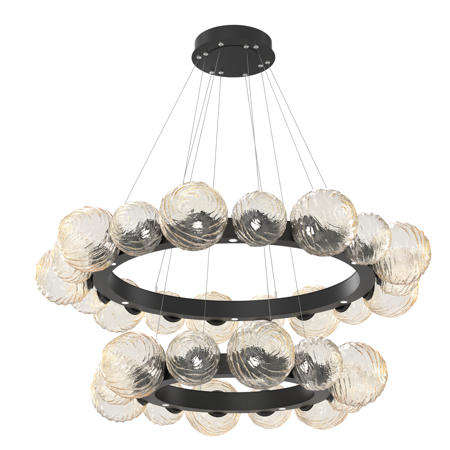 CHB0092-2T-MB-A-Hammerton-Studio-Gaia-51-inch-two-tier-radial-ring-chandelier-with-matte-black-finish-and-amber-blown-glass-shades-and-LED-lamping
