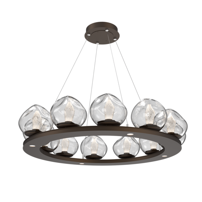CHB0095-0C-FB-GC-Hammerton-Studio-Luna-12-light-platform-ring-chandelier-with-flat-bronze-finish-and-clear-blown-glass-with-geo-clear-cast-glass-diffusers-and-LED-lamping