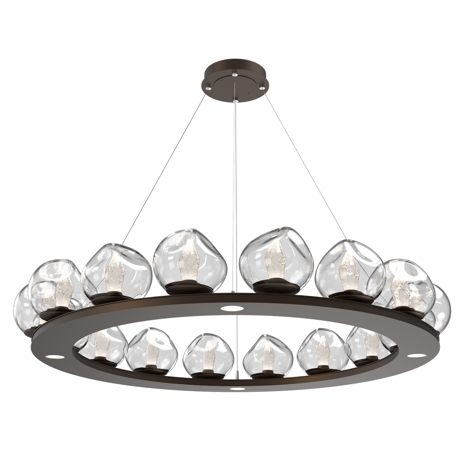 CHB0095-0D-FB-GC-Hammerton-Studio-Luna-16-light-platform-ring-chandelier-with-flat-bronze-finish-and-clear-blown-glass-with-geo-clear-cast-glass-diffusers-and-LED-lamping