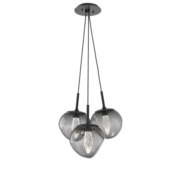 CHB0095-0E-MB-GS-Hammerton-Studio-Luna-3-light-cluster-pendant-chandelier-with-matte-black-finish-and-smoke-blown-glass-with-geo-clear-cast-glass-diffusers-and-LED-lamping