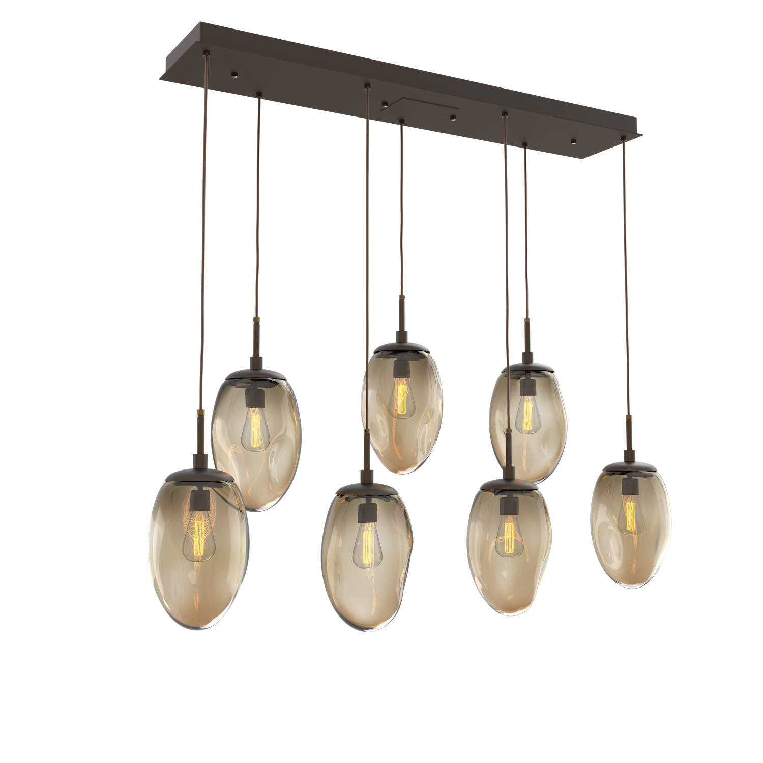 PLB0063-07-FB-B-Hammerton-Studio-Nebula-Meteo-7-light-linear-pendant-chandelier-with-flat-bronze-finish-and-bronze-blown-glass-shades-and-incandescent-lamping
