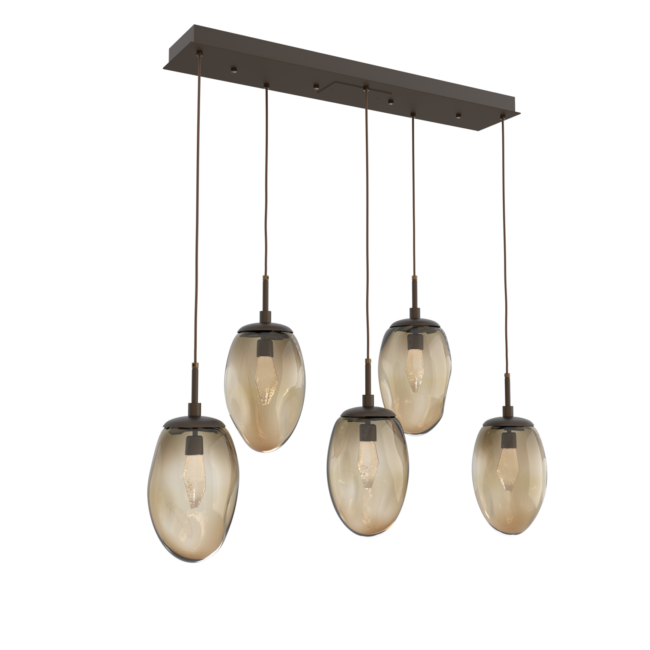 PLB0067-05-FB-GB-Hammerton-Studio-Nebula-Meteo-5-light-linear-pendant-chandelier-with-flat-bronze-finish-and-bronze-blown-glass-with-geo-clear-cast-glass-diffusers-and-LED-lamping