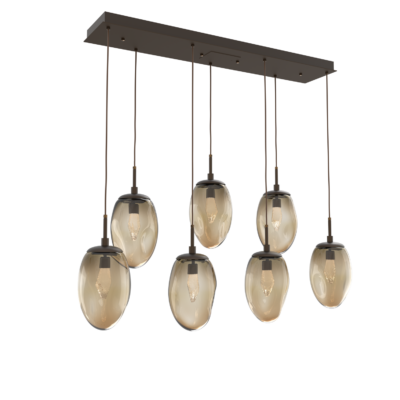 PLB0067-07-FB-GB-Hammerton-Studio-Nebula-Meteo-7-light-linear-pendant-chandelier-with-flat-bronze-finish-and-bronze-blown-glass-with-geo-clear-cast-glass-diffusers-and-LED-lamping