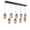 PLB0067-09-FB-GB-Hammerton-Studio-Nebula-Meteo-9-light-linear-pendant-chandelier-with-flat-bronze-finish-and-bronze-blown-glass-with-geo-clear-cast-glass-diffusers-and-LED-lamping