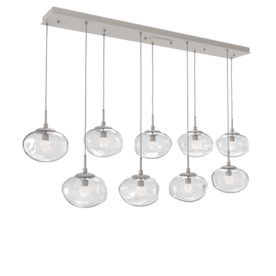 PLB0068-09-BS-FC-Hammerton-Studio-Nebula-Nova-9-light-linear-pendant-chandelier-with-beige-silver-finish-and-clear-blown-glass-with-floret-clear-cast-glass-diffusers-and-LED-lamping