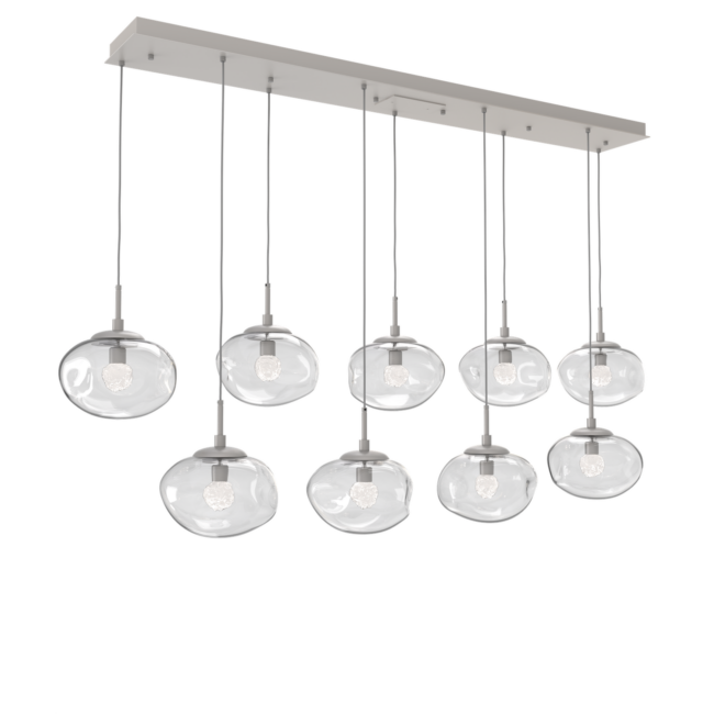 PLB0068-09-BS-FC-Hammerton-Studio-Nebula-Nova-9-light-linear-pendant-chandelier-with-beige-silver-finish-and-clear-blown-glass-with-floret-clear-cast-glass-diffusers-and-LED-lamping